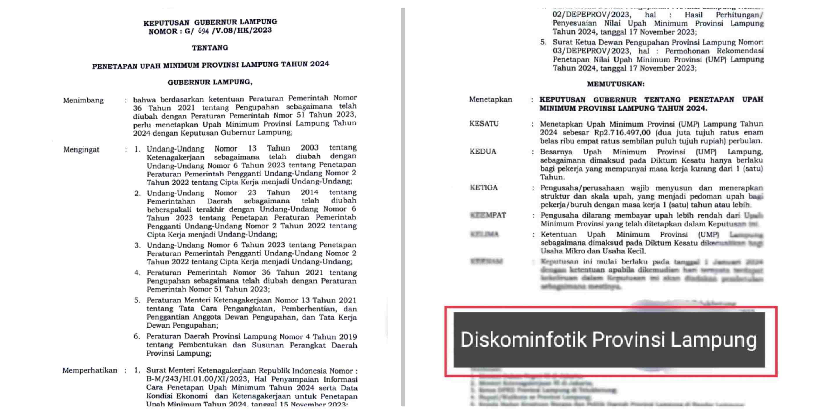 Pemerintah Provinsi Lampung Menetapkan Upah Minimum Tahun 2024, Alami Kenaikan 3,16 persen