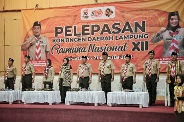 Wagub Chusnunia Lepas Kontingen Pramuka Lampung Ikuti Raimuna Nasional XII di Cibubur