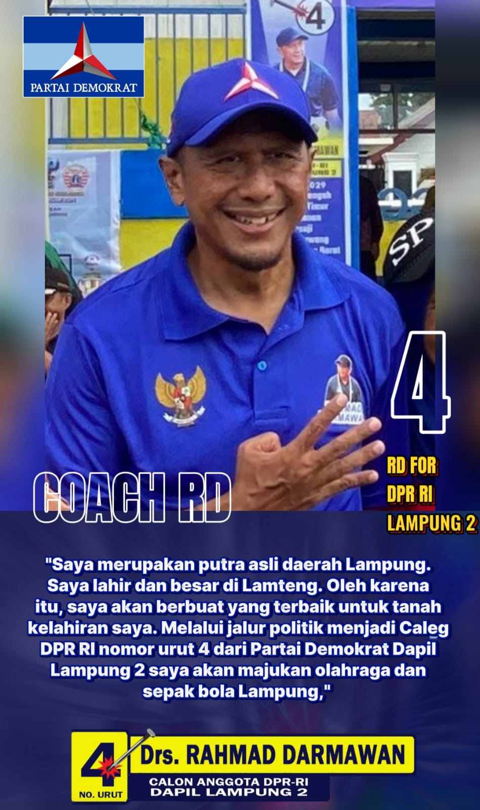 Coach RD Siap Wujudkan Lampung Lebih Berprestasi, Khususnya Sepakbola Melalui Jalur Legislatif DPR RI