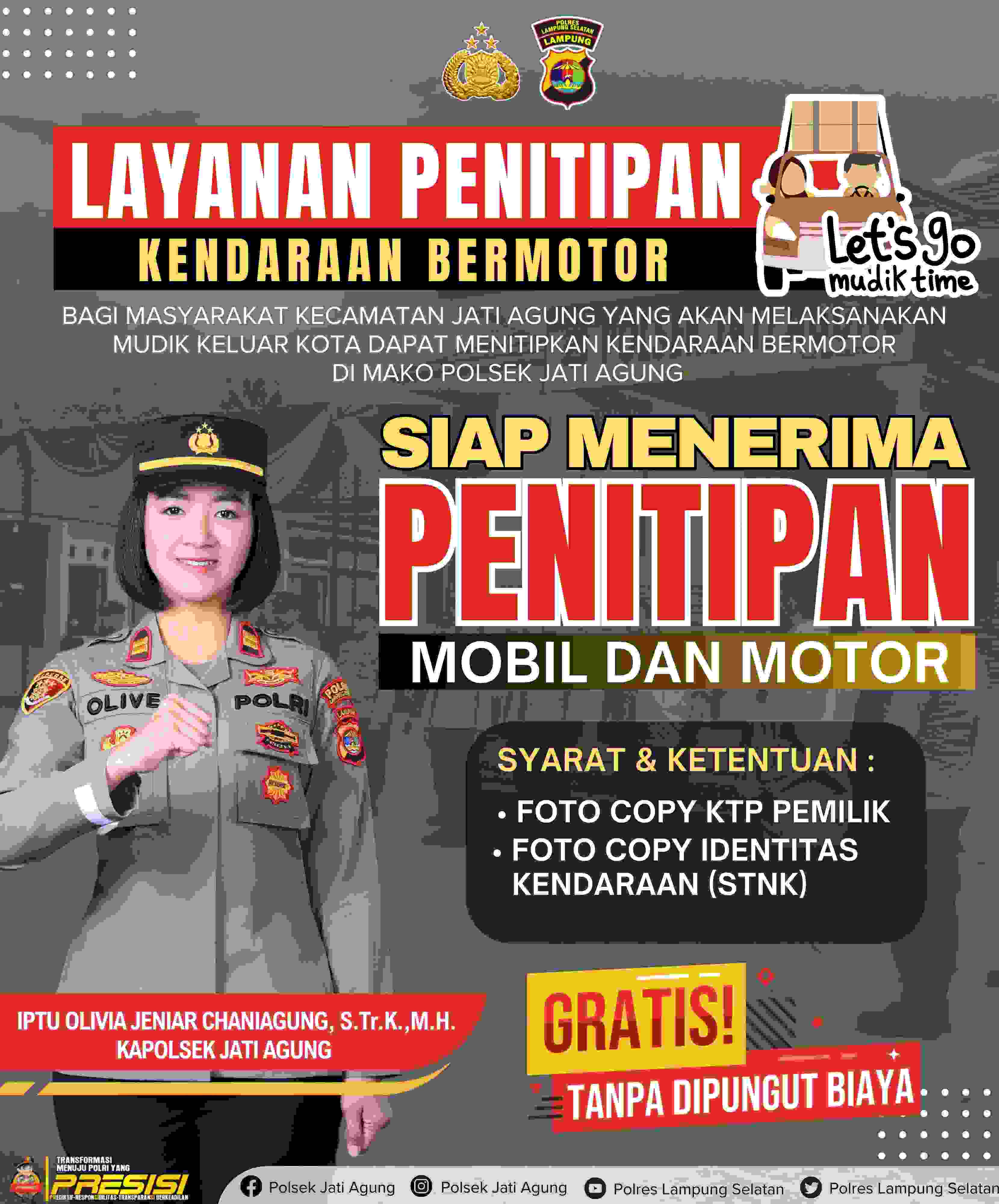 Polsek Jati Agung Buka Layanan Penitipan Kendaraan Gratis Bagi Masyarakat