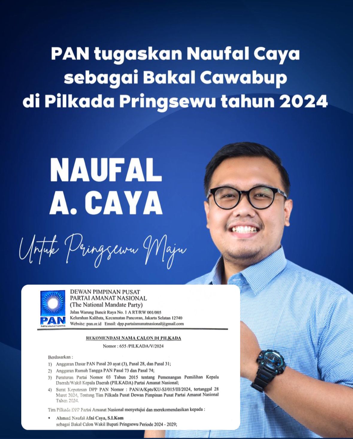 PAN Lampung Resmi Utus Naufal Bertarung di Pilkada Pringsewu