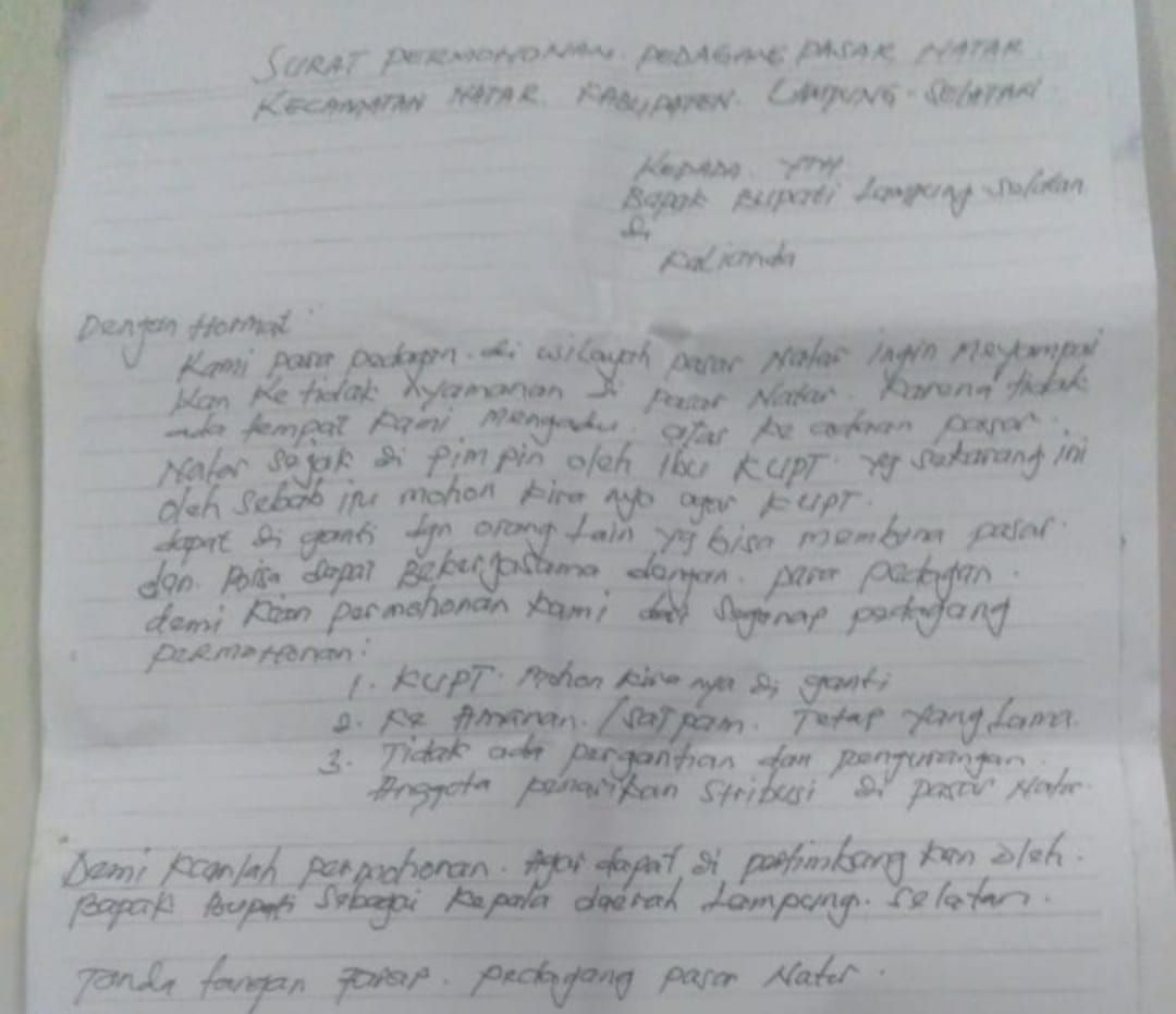 Kinerja Dianggap Buruk, Pedagang Pasar Natar Desak KUPT Dicopot