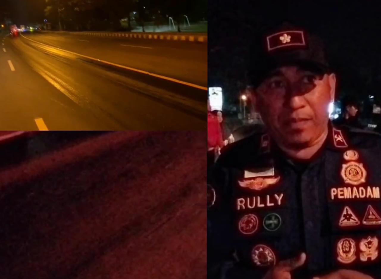 Tumpahan Oli di Depan Rumdis Bupati Lampung Selatan Sebabkan Jalan Licin